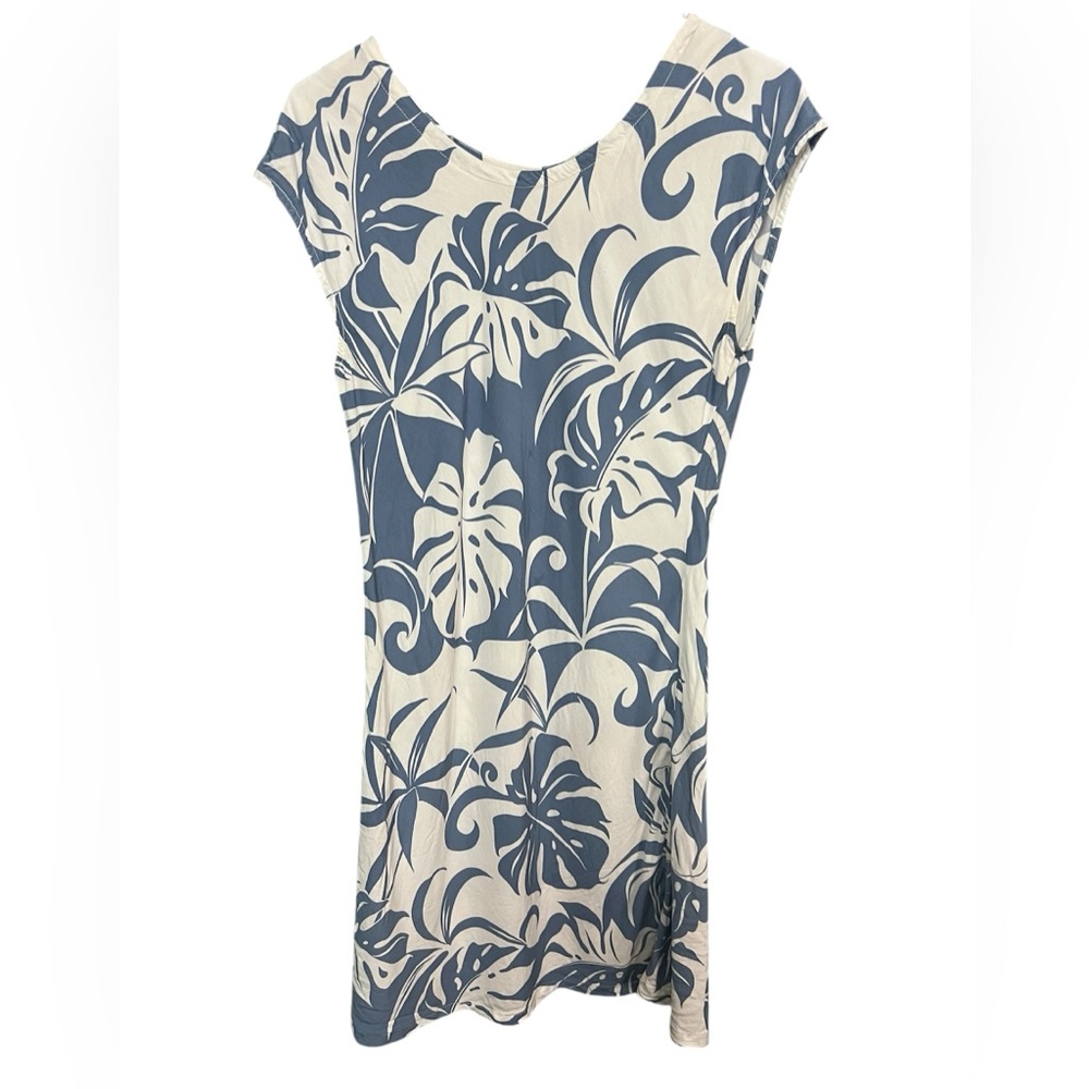 🌺✨ Puanani Hawaii Tropical Dress Blue & White Hawaiian Print Rayon Size M 🌴👗